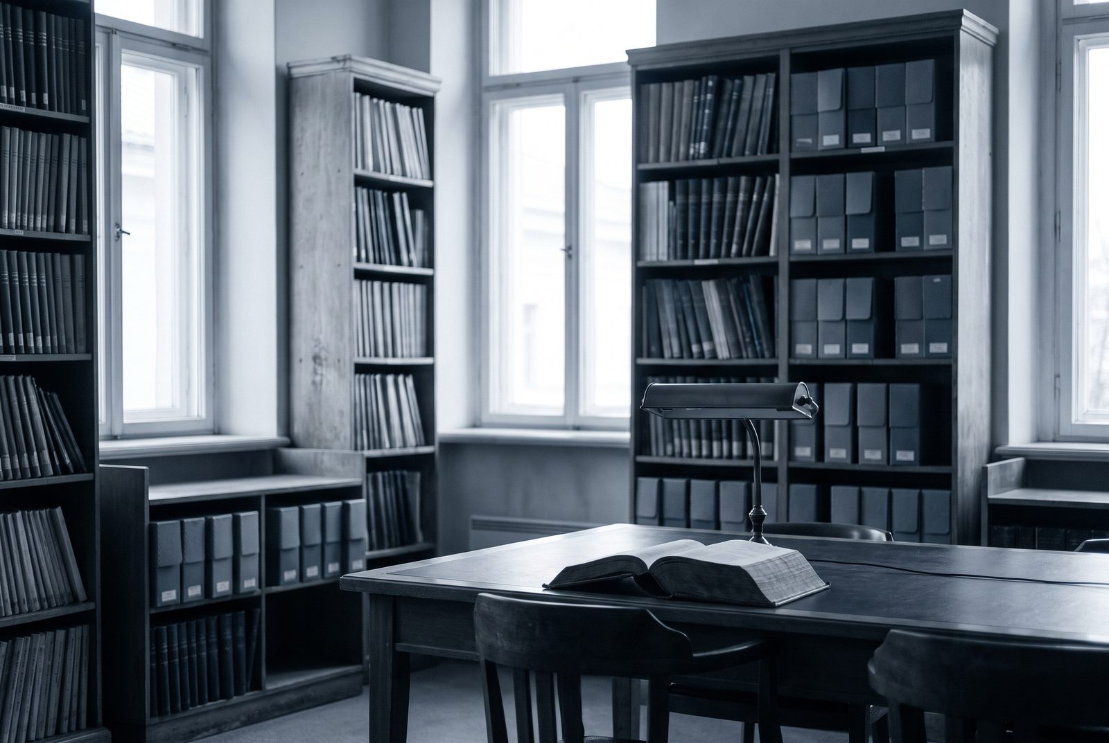 Lesesaal einer Institutsbibliothek mit gebundenen Bänden